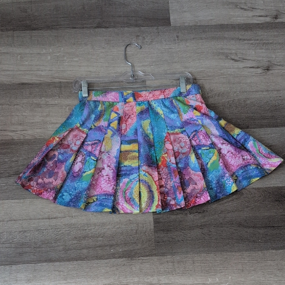 Vintage Watercolor Pleated Skirt
